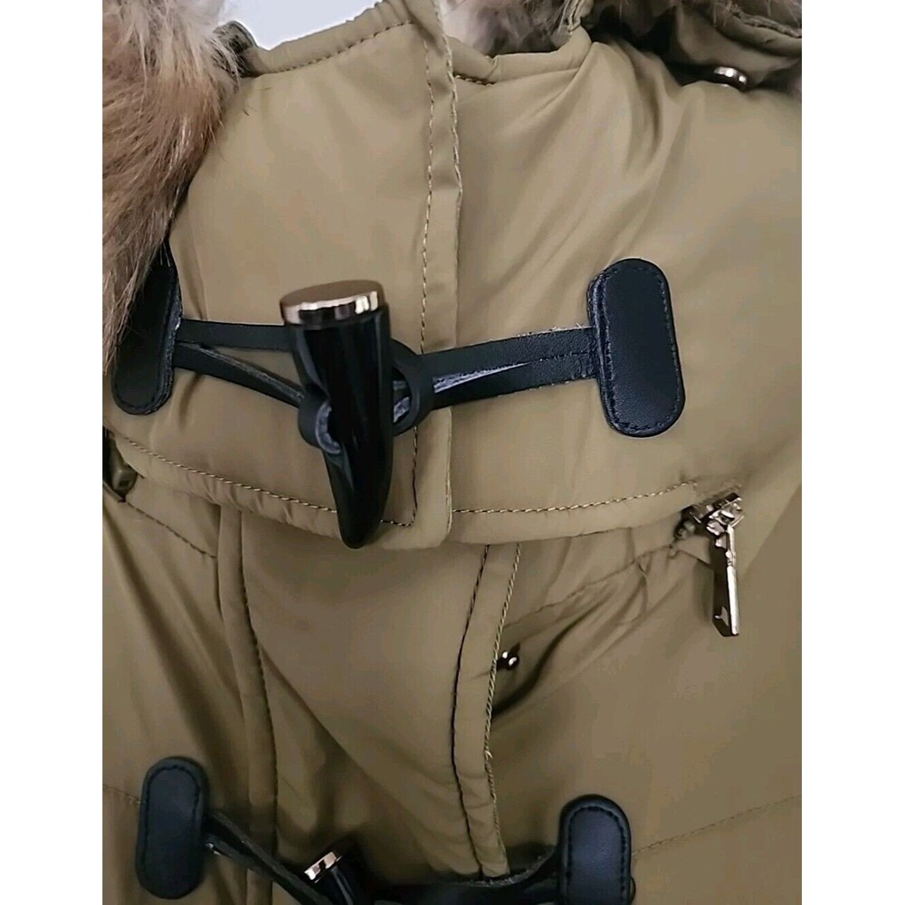 Zara Hooded Puffer Parka Jacket Womens Med With Toggles Olive Army Green - Picture 8 of 12